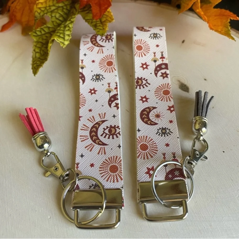 Boho Mystical Printed Faux Leather Keychain (price is for 1) - Picture 2 of 4